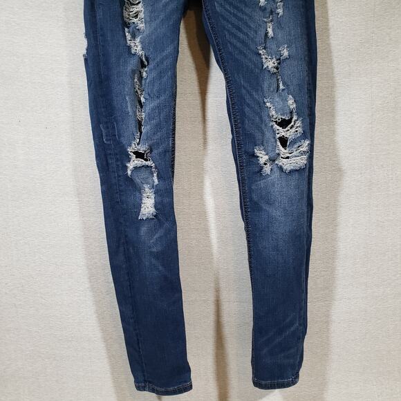 Mudd Y2K Women’s Sz 5 Skinny Jeans Dark Wash Stretch Distressed Denim Y2K Torn - Picture 7 of 10